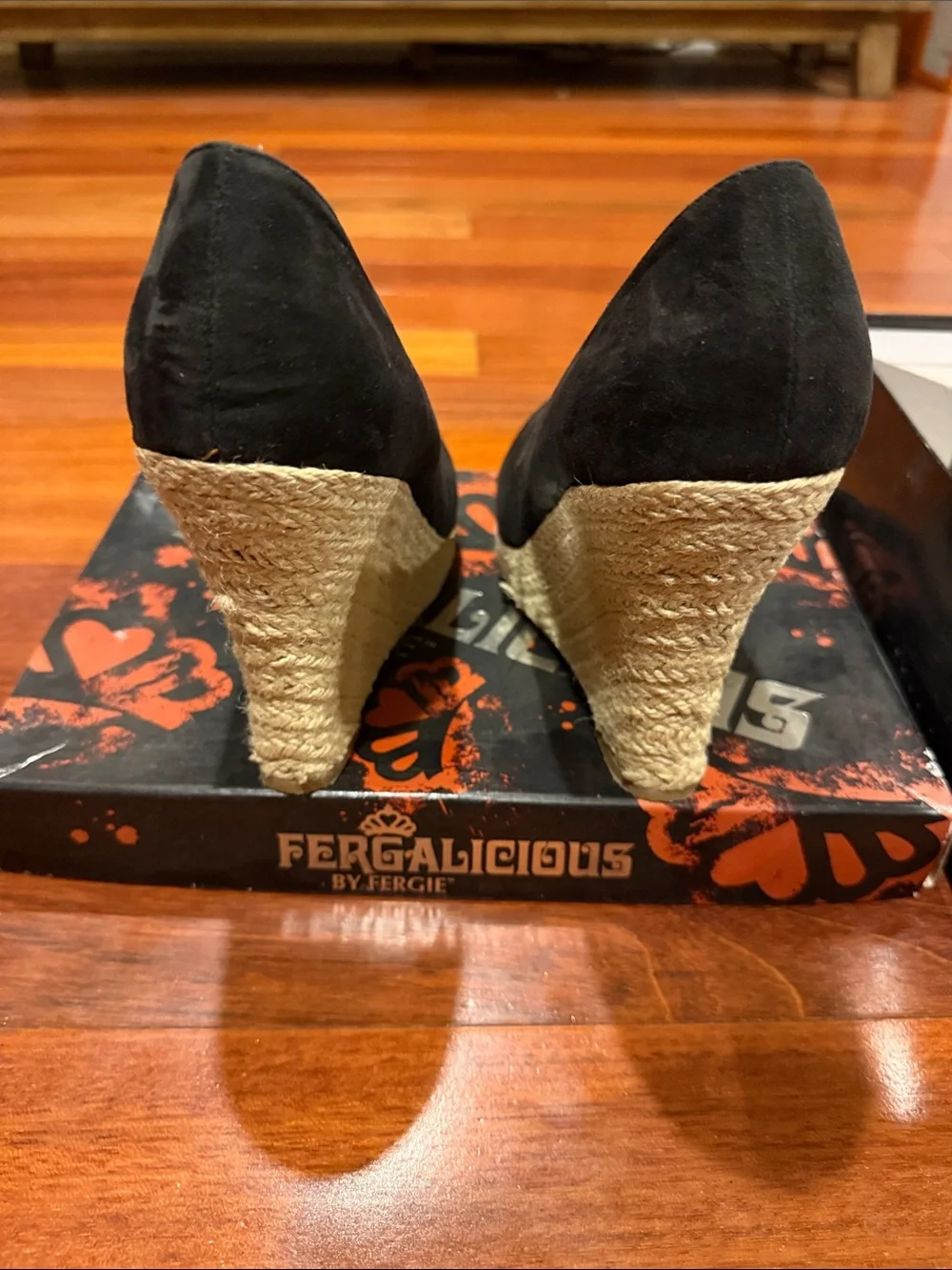 Fergalicious Black Wedge Espadrille Pumps